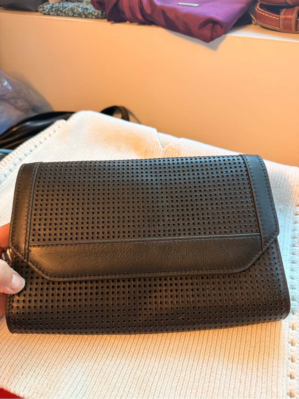 Danier Black Perforated Leather Wristlet Clutch